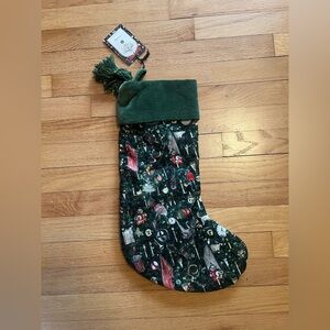 John Derian Holiday Green Velvet Cuffed Christmas Stocking